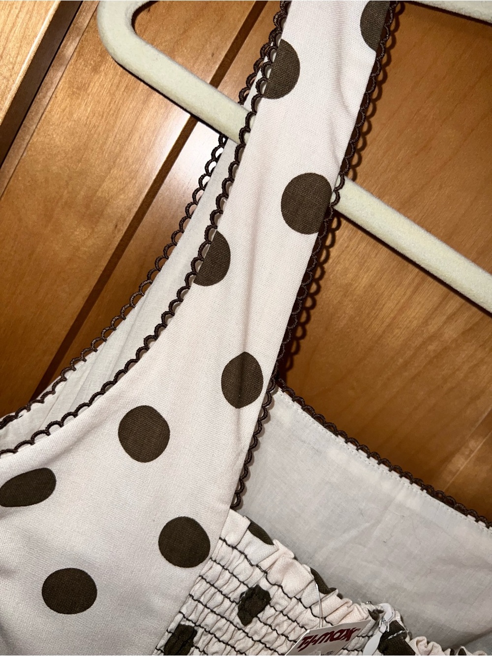 Jacqui E Cream Dress with Brown Polka Dots - Picture 2 of 7